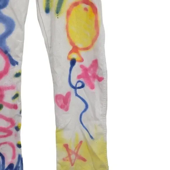 Unisex‎ Upcycled White Painters Pants 34x30 Multicolor Party Graffiti Streetwear